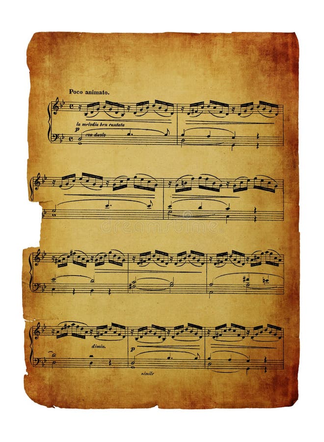 Vintage sheet music isolated on a white background. Paper notation stock images, royalty-free photos and pictures