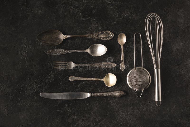 Vintage Silverware and Baking Utensils Stock Image Image of antique