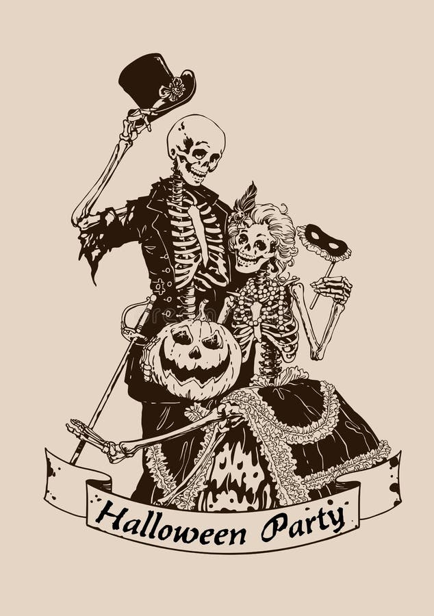 Download Vintage Skeletons Pumpkin Halloween Poster Party Vector ...