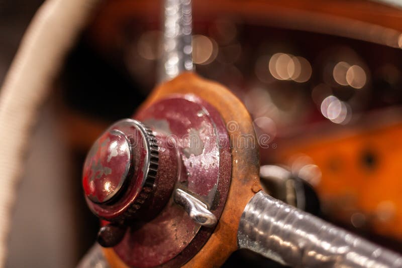 Vintage Steering Wheel in Antique Car Stock Photo - Image of automotive