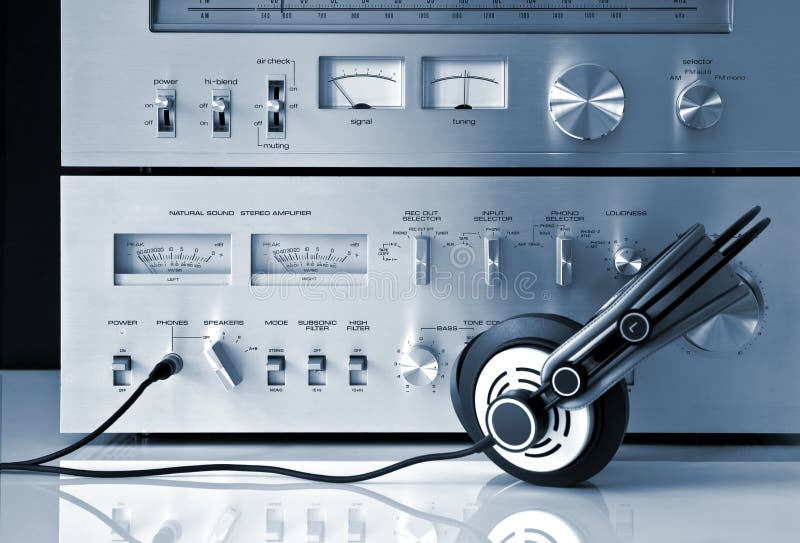 Vintage Stereo Amplifier with Headphones Stock Photo Image of