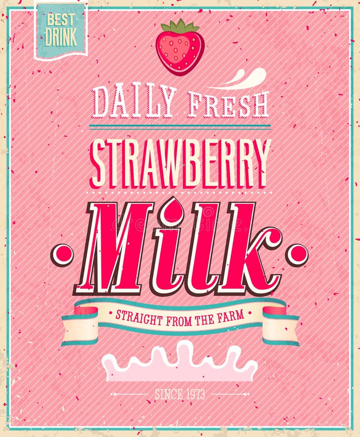 Vintage Strawberry Milk Poster. Vector Illustratio Stock Vector