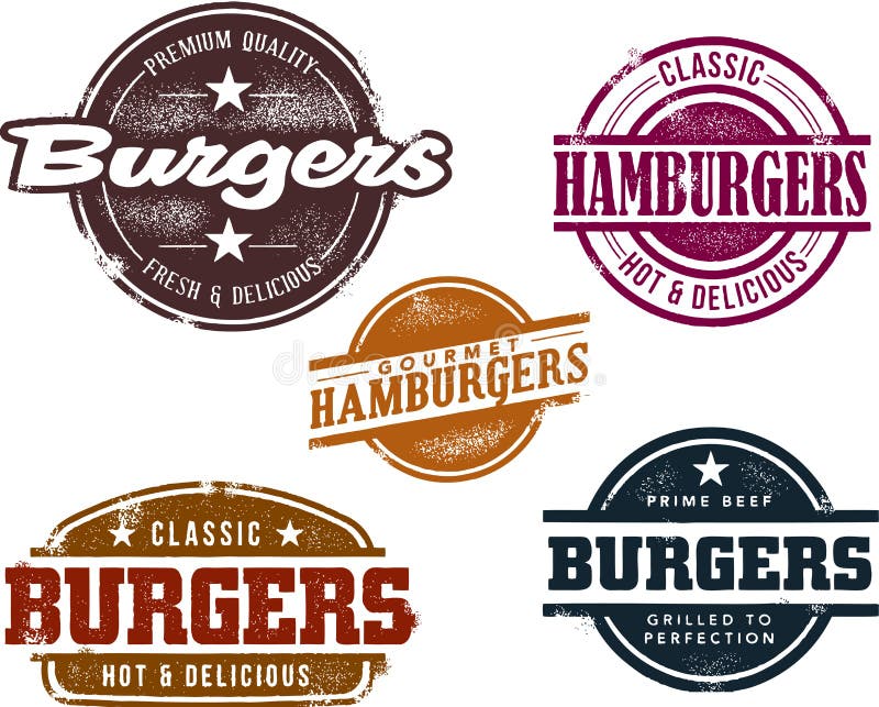 Vintage Style Burger Stamps Stock Vector Illustration of icon, stamp
