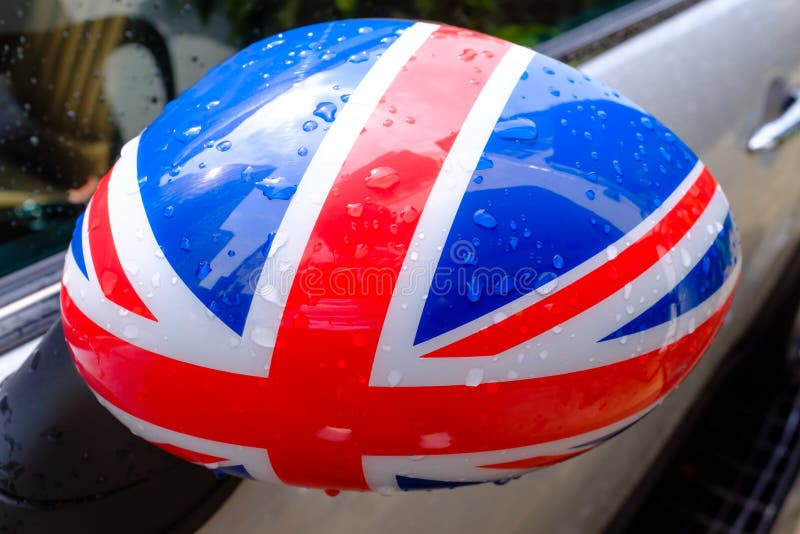 Vintage Style Car Mirror England Flag Theme Closeup Stock Photo Image
