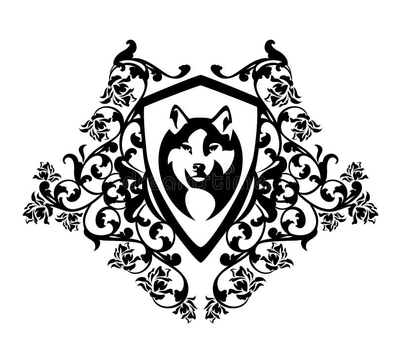 Wolf Head and Heraldic Shield Simple Black and White Vector Outline ...