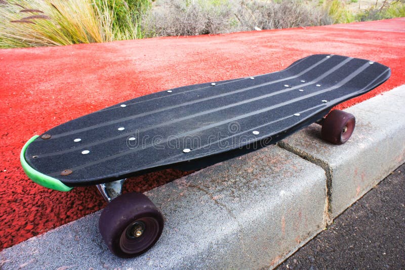 Vintage Style Longboard Black Skateboard Stock Photo Image of line
