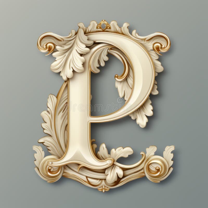 Vintage Style Mannerism Letter P Clipart In Cream