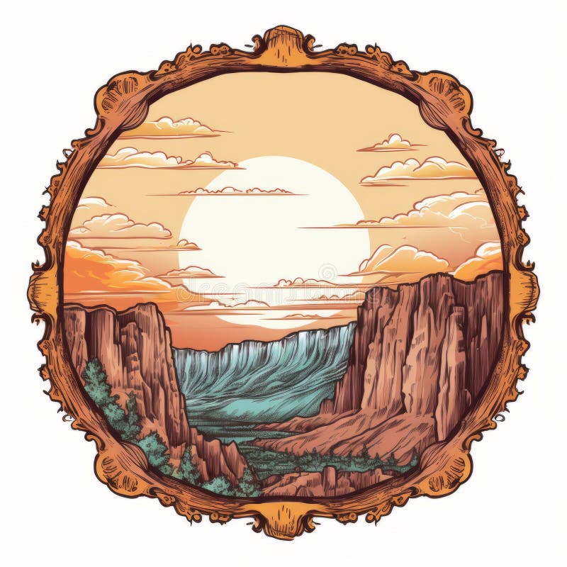 Vintage sunset canyon obraz frame vintage design wector graphics royalty ilustracja