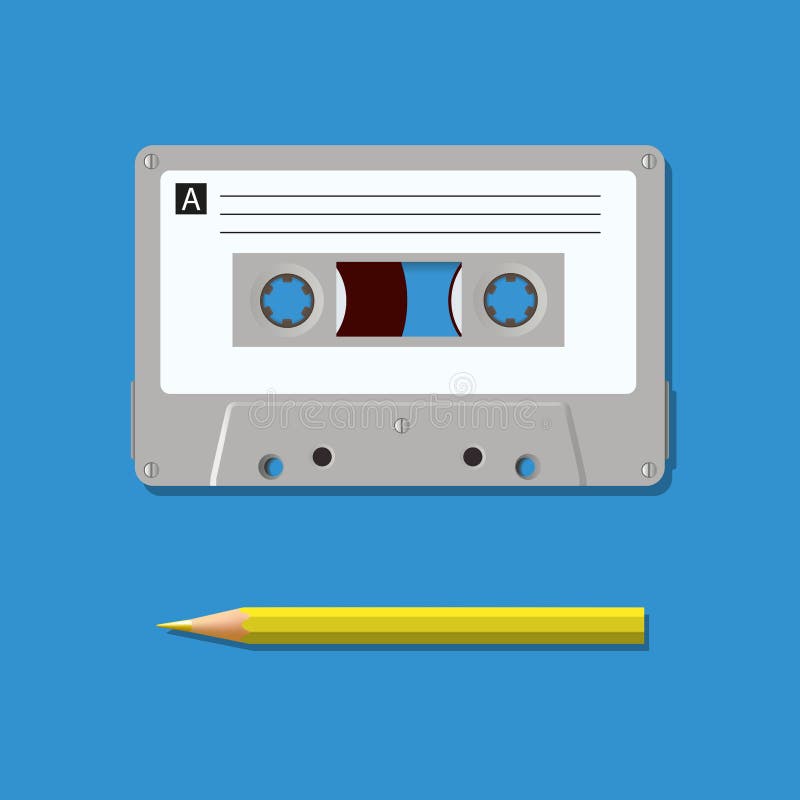 Vintage symbol kasety audio jest skojarzony z ołówkiem. ilustracji