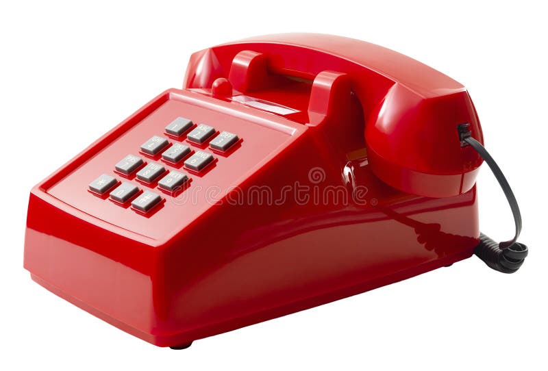 Red telephone. Vintage retro push button telephone isolated on