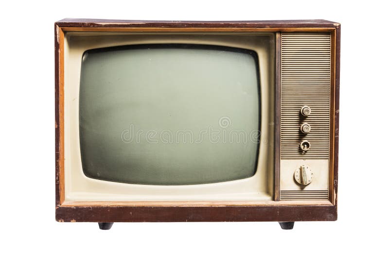 Vintage tv - antique wooden box television isolated on white with clipping  path for object. retro technology Stock Photo