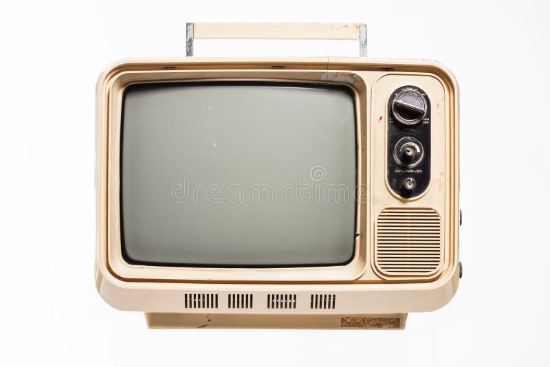 Vintage tv - antique wooden box television isolated on white with clipping  path for object. retro technology Stock Photo