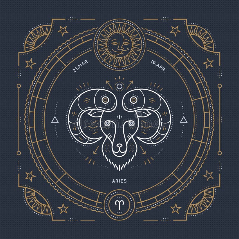 Vintage thin line Aries zodiac sign label. Retro vector astrological symbol vector illustration Vintage thin line Aries zodiac sign label. Retro vector astrological symbol vector illustration