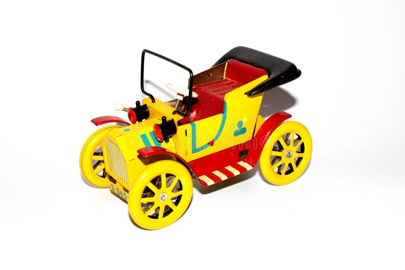 Vintage Tin Plate Toy Car on White Background Stock Photo - Image of