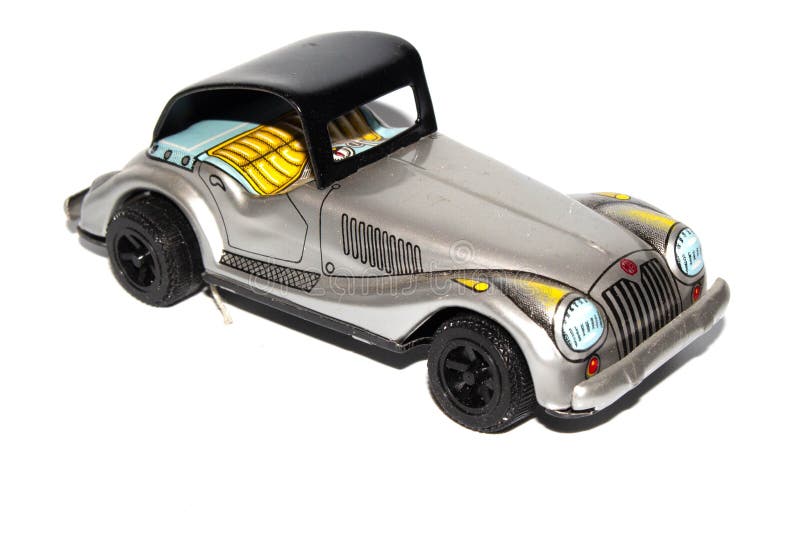 Vintage Tin Plate Toy Car on White Background Stock Image - Image of