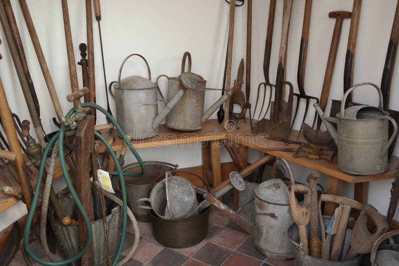 Vintage Tools In Brick Outhouse Stock Image - Image of 