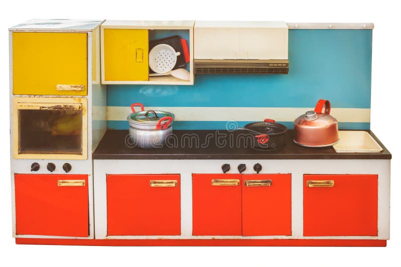 Vintage Toy Kitchen Isolated on White Stock Photo - Image of apartment
