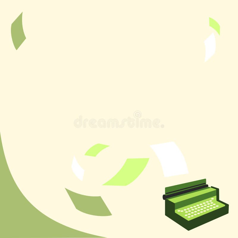 Vintage Typewriter Drawing with Multiple Floating Papers. Old