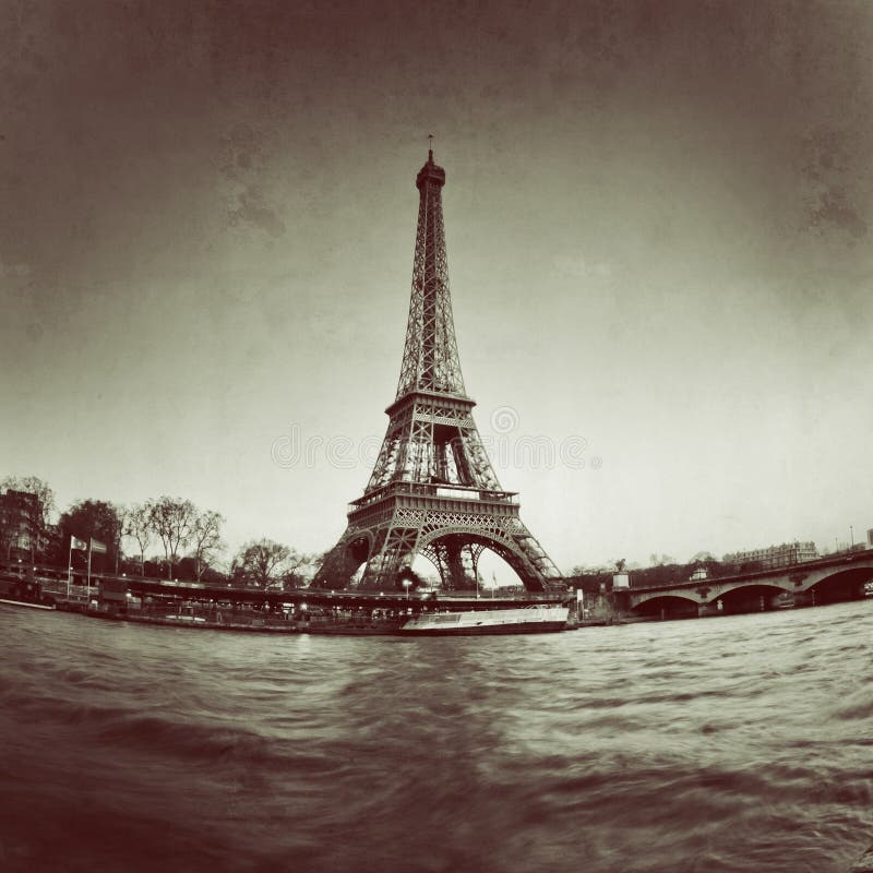 Vintage view of the Eiffel tower in Paris - France