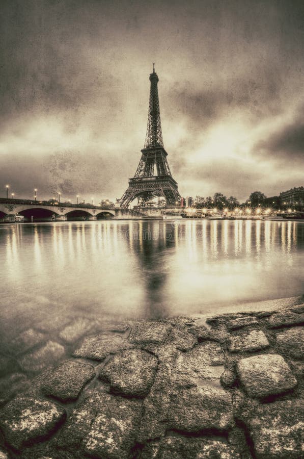 Vintage view of the Eiffel tower in Paris - France