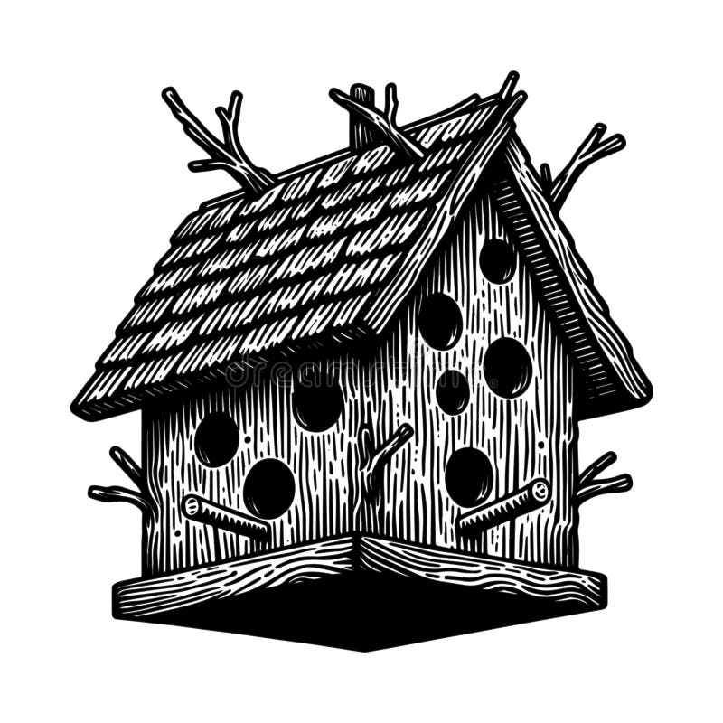 Vintage-vogelhuis ingegraveerde vector voor tuinkleding. stock illustratie