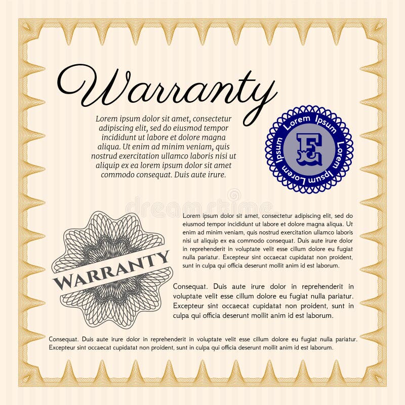 Vintage Warranty Certificate Template. Retro Design. Detailed Stock
