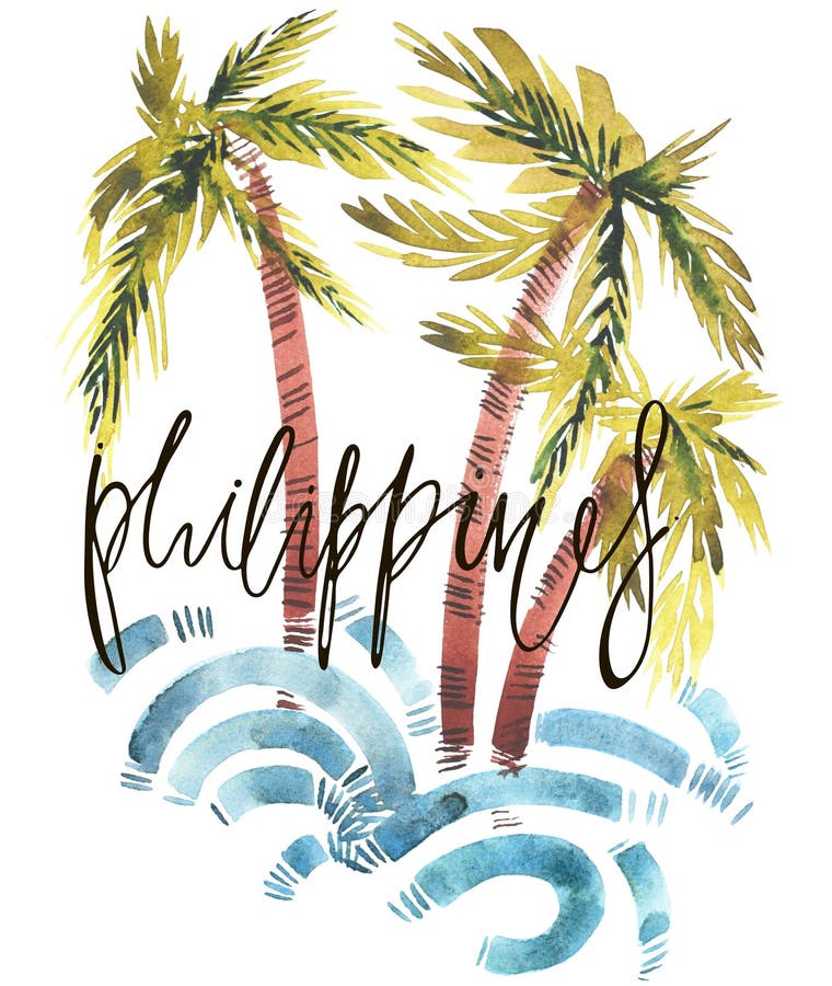 Vintage Watercolor Summer Philippines Print with Typography Design ...