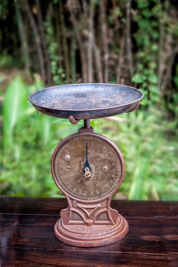 Vintage Weight Scale Machine on Old Wood Table Stock Photo Image of weigh, wood 62230434