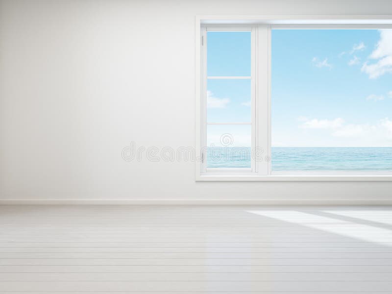 Vintage White Room With Window In New Home Beach House Stock