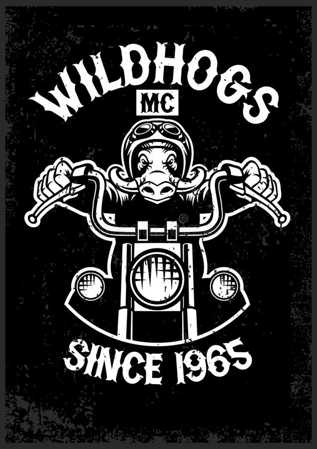 Vintage wildhog motorcycle club mascot in grunge texture style