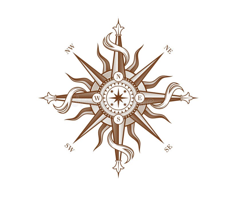 Compass and flower tattoo Royalty Free Vector Image