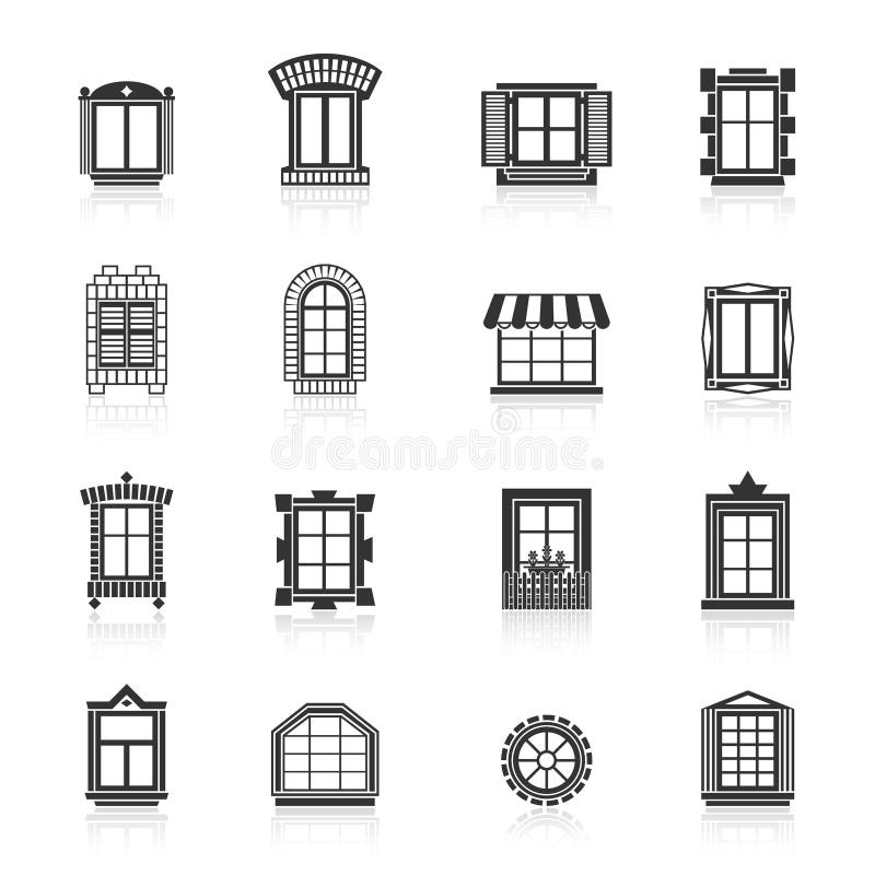 Vintage Windows Set. Flat Exterior Icons Stock Vector Illustration of