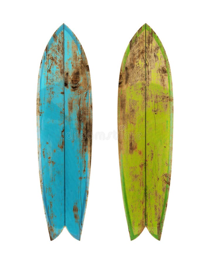 Vintage wood surfboard isolated on white