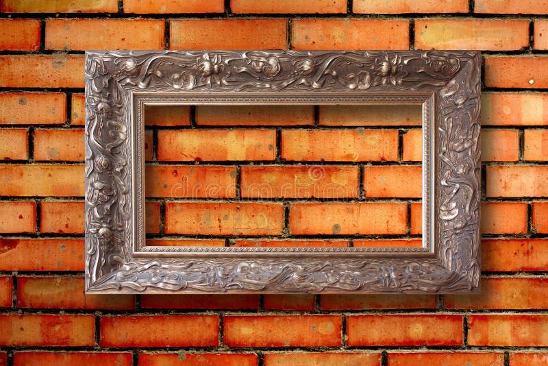 Vintage Wooden Frames for Pictures on Brick Wall Stock Photo Image of