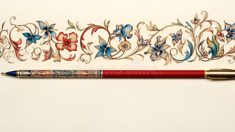 Vintage Writing Paper Border with Decorative Pen royalty ilustracja