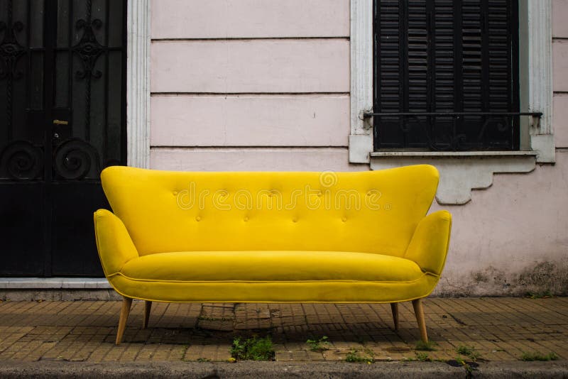 Vintage Yellow Sofa Retro Antique Decoration Furniture Stock Photo