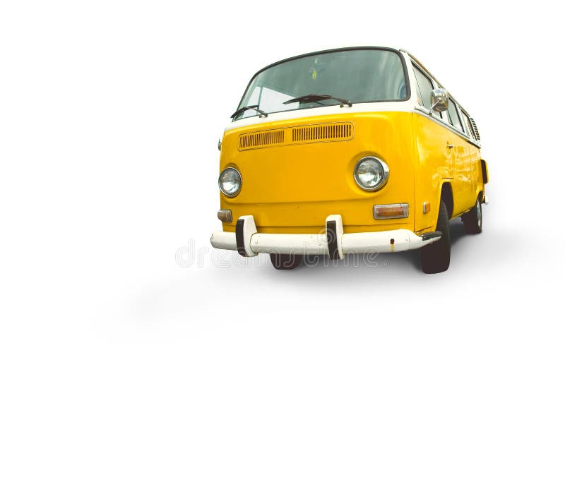 Vintage yellow van. A yellow vintage yellow VW van isolated on a whitte background. Add your own text, copy or image to white space or front of vehicle royalty free stock photography Vintage yellow van. A yellow vintage yellow VW van isolated on a whitte background. Add your own text, copy or image to white space or front of vehicle royalty free stock photography