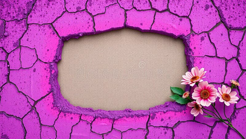 VintageInspired Earthen Frame A Studies in Purple Pink and Silver Cracked Mud Design stock abbildung