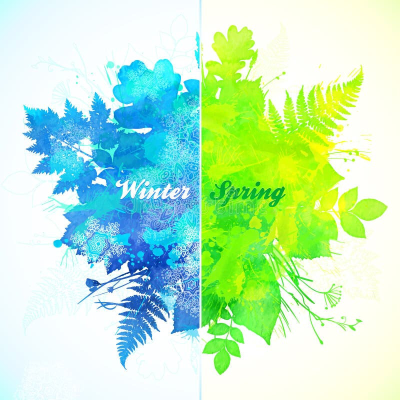 Vinter- och för vårsäsong vattenfärgillustration stock illustrationer