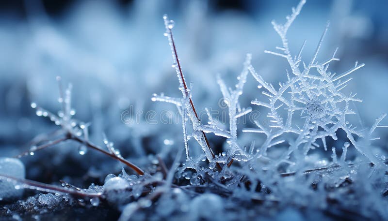 Vinterblåa isfrostnings färskhet på plantat, frysta blad som alstras av ai vektor illustrationer