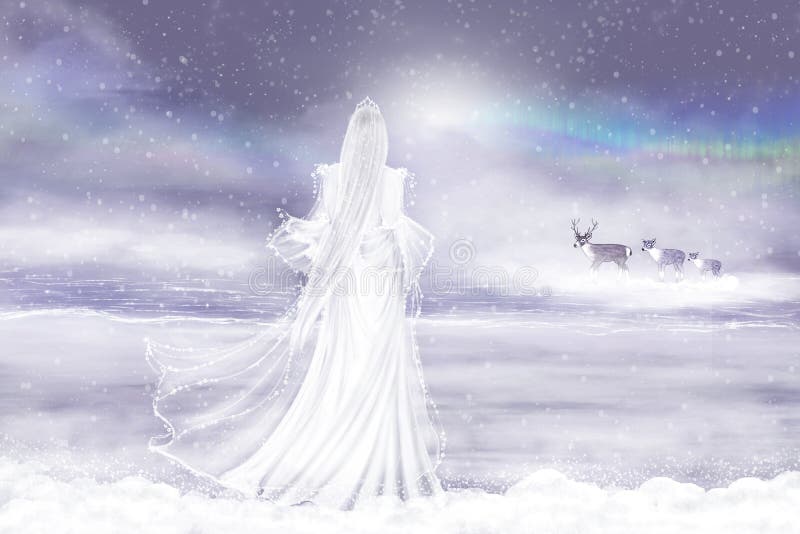 Vinterlandskap och snödrottning royaltyfri illustrationer