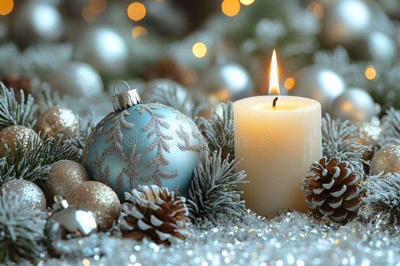 Vintersemesterdekor med ljus och prydnadsföremål för Festive Ambiance Generative AI stock illustrationer