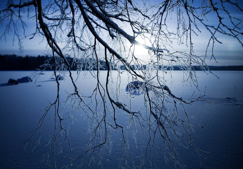 Vintersolnedgång arkivfoto