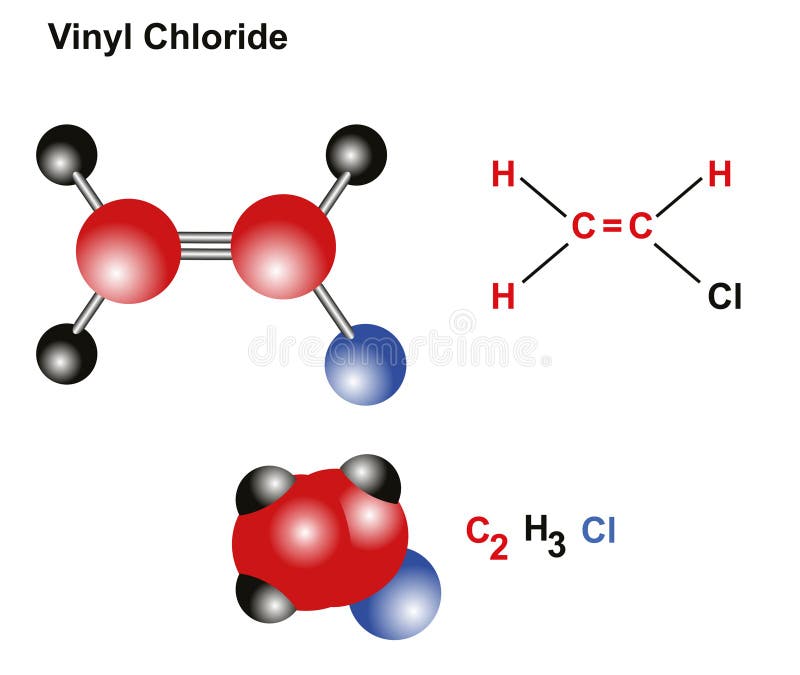Vinyl chloride molecule. ıt is also called vinyl chloride monomer royalty free illustration