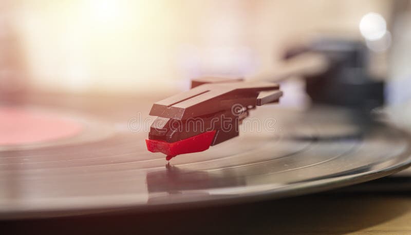 Vinyl player with copy space. Needle on rotating black vinyl plate. Included gramophone and rotating plate. royalty free stock photos Vinyl player with copy space. Needle on rotating black vinyl plate. Included gramophone and rotating plate. royalty free stock photos