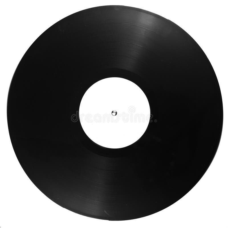 Black Vinyl Record Disc with Blank Label Isolated on White Stock Image