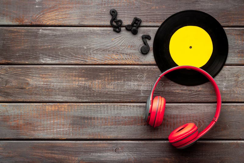 Vinyl Record with Headphones, Music Flat Design Background Stock Image