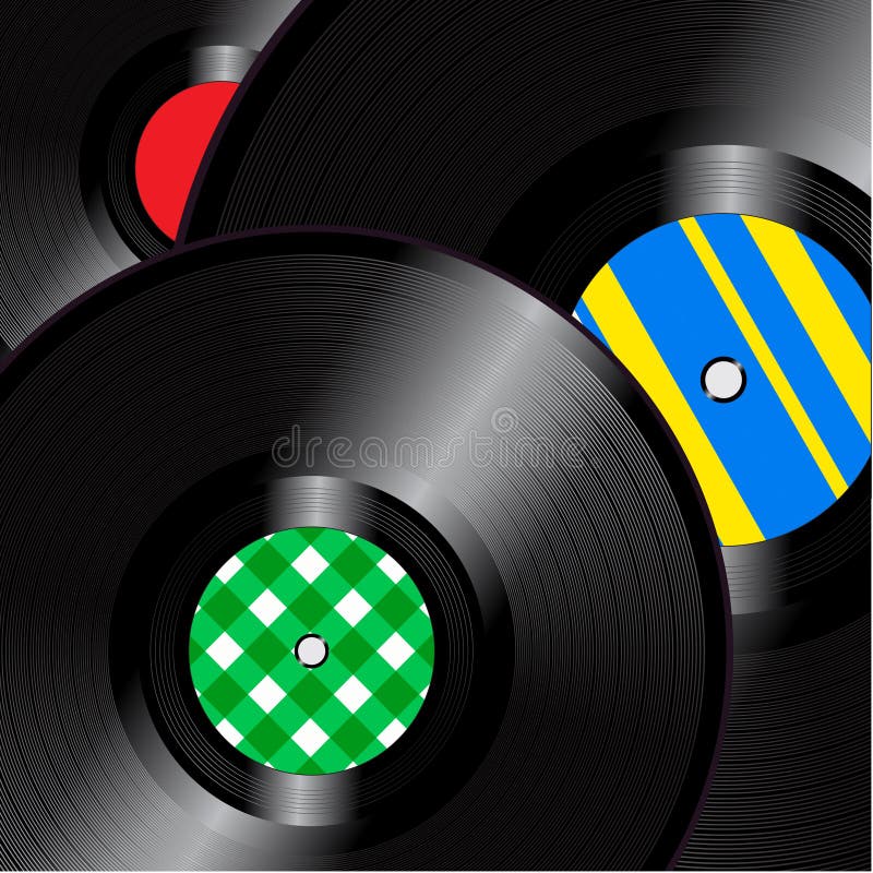 Vinyl Records Over Multicolor Vintage Swirl Background Stock