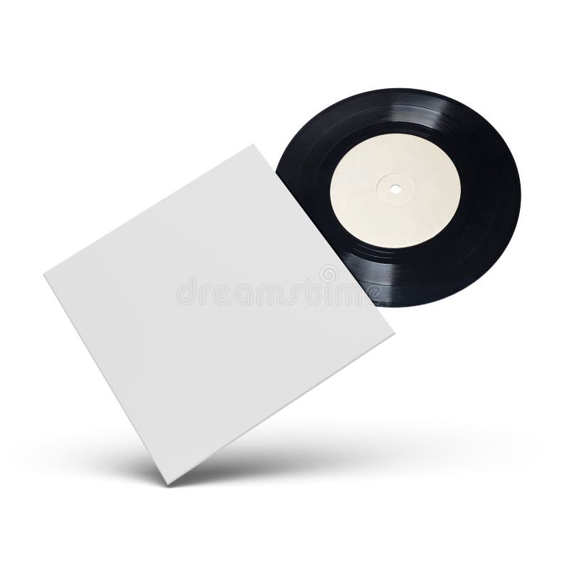 Vinyl Single Record in Cardboard Cover on White Background Stock