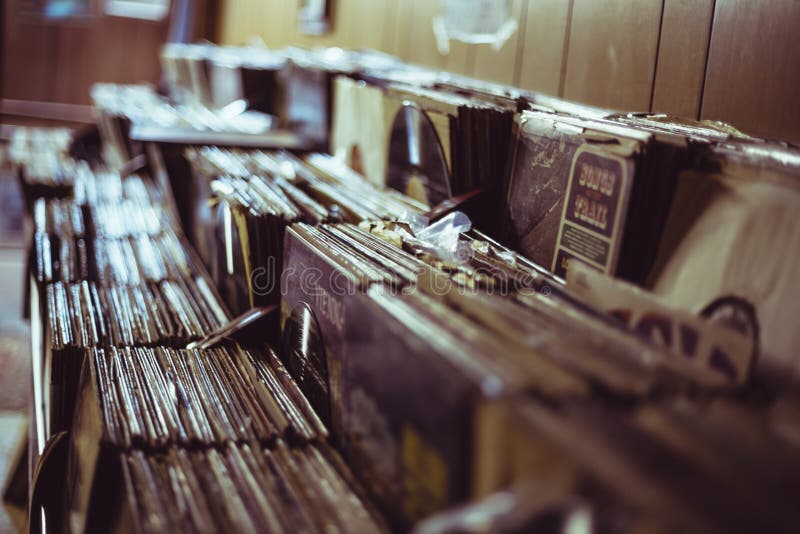 Vinyls stacked in shelves